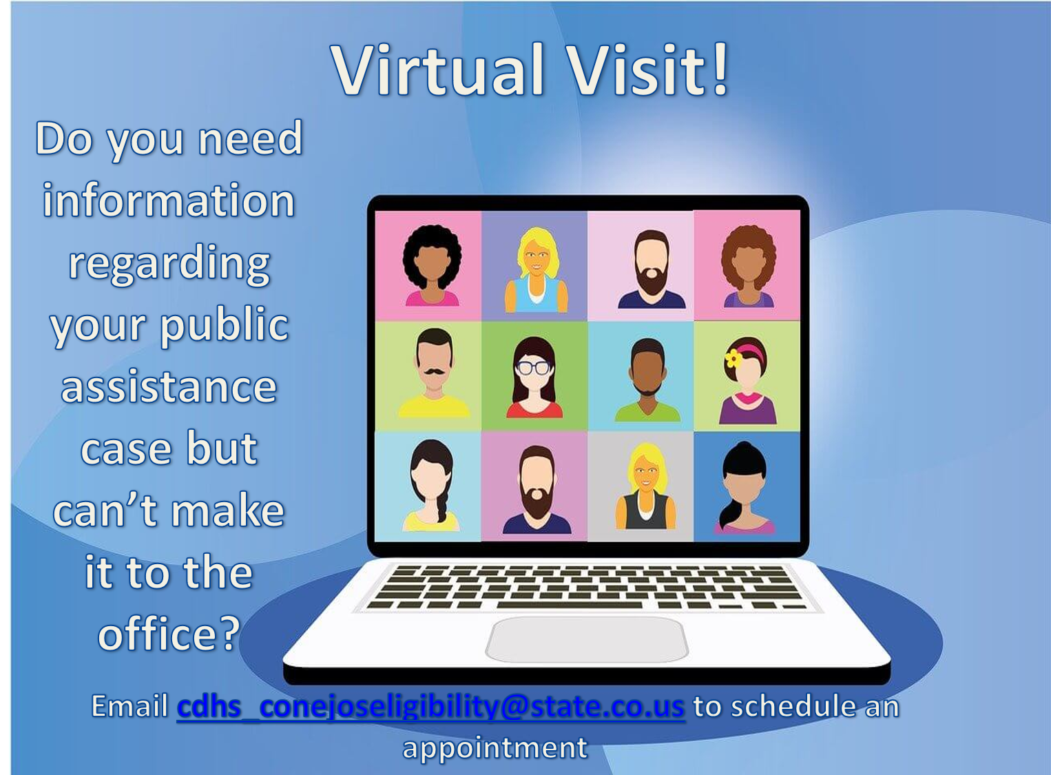 Virtual Visit Poster Conejos County Department of Social Services